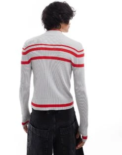 Reclaimed Vintage Unisex Knitted Top With Red Stripe For Unisex Grey -Fit Outfits Store 206731576 4