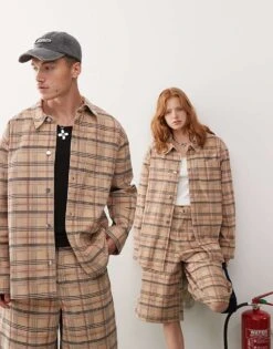 Reclaimed Vintage Unisex Check Cord Co-ord -Fit Outfits Store 206746887 1 brown