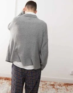 Reclaimed Vintage Polo Cardigan In Charcoal For Men Charocal -Fit Outfits Store 206804435 3