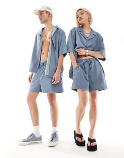 Reclaimed Vintage Unisex Cord Shirt And Short In Blue Co-ord