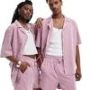 Reclaimed Vintage Unisex Cord Shirt And Short In Pink Co-ord