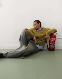 Reclaimed Vintage Varsity V-neck Jumper In Green And Grey For Men -Fit Outfits Store 206812271 3