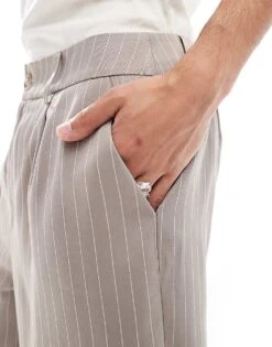 Reclaimed Vintage Baggy Tailored Trouser In Beige Pinstripe For Men Multi -Fit Outfits Store 206816172 3