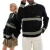 Reclaimed Vintage Unisex Knitted Zip Up With Stripe Detail For Unisex Grey