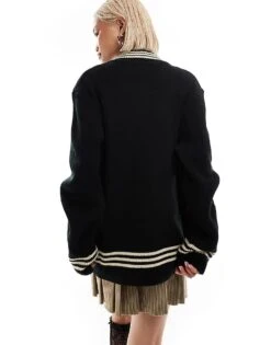 Reclaimed Vintage Unisex Knitted Zip Up With Stripe Detail For Unisex Grey -Fit Outfits Store 206831680 4