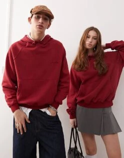 Reclaimed Vintage Unisex Oversized Boxy Cropped Hoodie In Burgundy For Unisex -Fit Outfits Store 206862150 1 burgundy 1