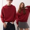 Reclaimed Vintage Unisex Oversized Boxy Cropped Hoodie In Burgundy For Unisex -Fit Outfits Store 206862150 1 burgundy