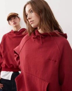 Reclaimed Vintage Unisex Oversized Boxy Cropped Hoodie In Burgundy For Unisex -Fit Outfits Store 206862150 3