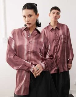 Reclaimed Vintage Oversized Satin Shirt In Burgundy Tie Dye For Unisex 11 Reclaimed Vintage Oversized Satin Shirt In Burgundy Tie Dye For Unisex -Fit Outfits Store 206914282 1 burgundy 1