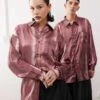 Reclaimed Vintage Oversized Satin Shirt In Burgundy Tie Dye For Unisex