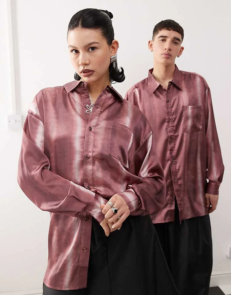 Reclaimed Vintage Oversized Satin Shirt In Burgundy Tie Dye For Unisex 3 Reclaimed Vintage Oversized Satin Shirt In Burgundy Tie Dye For Unisex