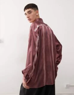 Reclaimed Vintage Oversized Satin Shirt In Burgundy Tie Dye For Unisex 10 Reclaimed Vintage Oversized Satin Shirt In Burgundy Tie Dye For Unisex -Fit Outfits Store 206914282 4