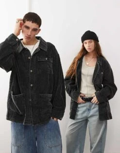 Reclaimed Vintage Unisex Cord Shirt In Black For Unisex