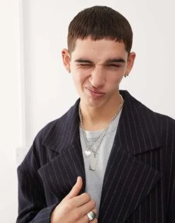 Reclaimed Vintage Oversized Coat In Pinstripe For Men Navy Pinstripe -Fit Outfits Store 206914449 3