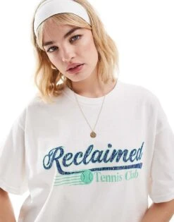 Reclaimed Vintage Unisex Oversized T-shirt With Tennis Club Print In White For Unisex -Fit Outfits Store 206933417 2