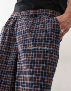 Reclaimed Vintage Unisex Heavyweight Baggy Trouser In Brown Check For Men Red Check -Fit Outfits Store 206934442 4
