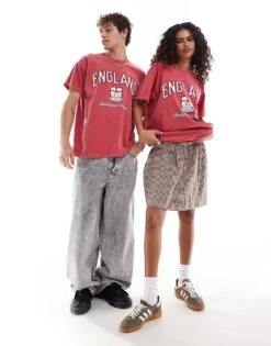 Reclaimed Vintage Unisex Oversized T-shirt With England Print In Red For Unisex -Fit Outfits Store 206991840 3