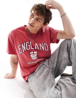 Reclaimed Vintage Unisex Oversized T-shirt With England Print In Red For Unisex -Fit Outfits Store 206991840 4