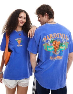 Reclaimed Vintage Unisex Oversized T-shirt With Sardinia Back Print In Blue For Unisex -Fit Outfits Store 206991858 1 blue 1