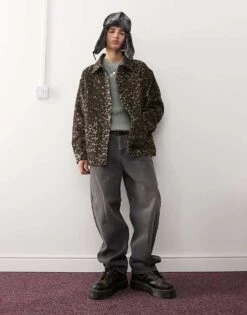 Reclaimed Vintage Oversized Shacket In Leopard Print For Men Multi