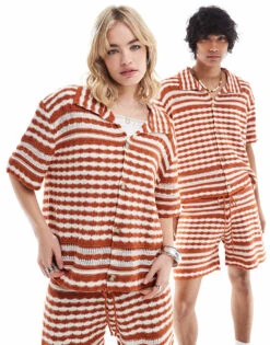 Reclaimed Vintage Unisex Knitted Co-ord In Stripe Crochet -Fit Outfits Store 207025599 1 ecru 1