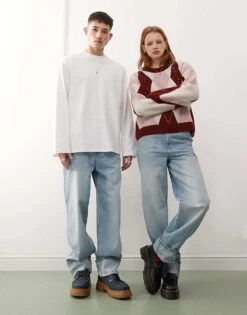 Reclaimed Vintage Unisex Western Baggy Dad Jean In Mid Blue Wash For Unisex