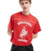 Reclaimed Vintage Cropped Boxy Airtex Football T Shirt With Cowboy Print In Red For Men
