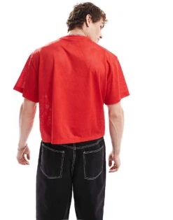 Reclaimed Vintage Cropped Boxy Airtex Football T Shirt With Cowboy Print In Red For Men -Fit Outfits Store 207037010 4