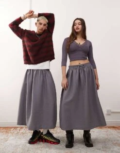 Reclaimed Vintage Unisex Nylon Skirt In Charcoal For Unisex -Fit Outfits Store 207070522 1 charcoal 1