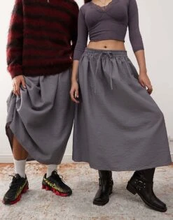 Reclaimed Vintage Unisex Nylon Skirt In Charcoal For Unisex -Fit Outfits Store 207070522 4