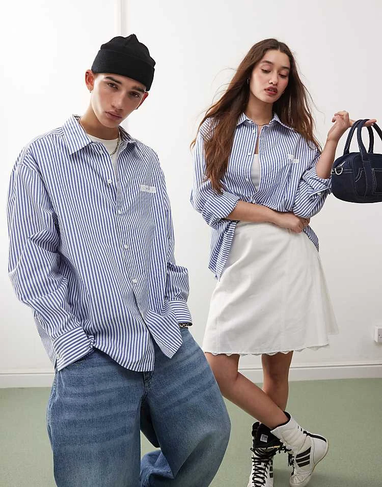 Reclaimed Vintage Unisex Oversized Blue And White Pinstripe Shirt For Unisex Multi 7 Reclaimed Vintage Unisex Oversized Blue And White Pinstripe Shirt For Unisex Multi - Image 5
