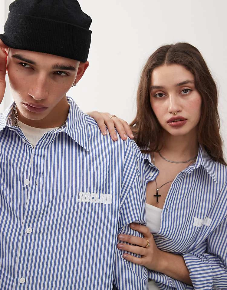 Reclaimed Vintage Unisex Oversized Blue And White Pinstripe Shirt For Unisex Multi 4 Reclaimed Vintage Unisex Oversized Blue And White Pinstripe Shirt For Unisex Multi - Image 2