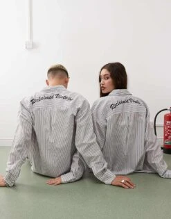 Reclaimed Vintage Unisex Oversized Stripe Shirt With Back Logo For Unisex Mutli