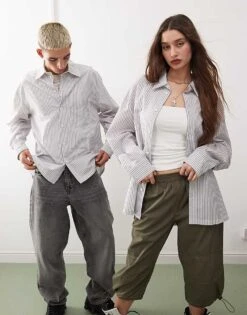 Reclaimed Vintage Unisex Oversized Stripe Shirt With Back Logo For Unisex Mutli -Fit Outfits Store 207070569 4