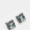 Reclaimed Vintage Unisex Square Set Studs With Blue Stone In Silver For Unisex -Fit Outfits Store 207093602 1 silver