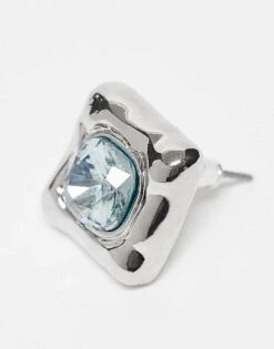 Reclaimed Vintage Unisex Square Set Studs With Blue Stone In Silver For Unisex -Fit Outfits Store 207093602 2
