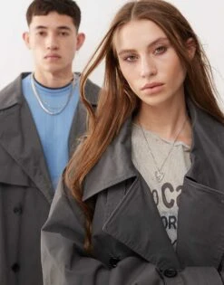 Reclaimed Vintage Unisex Mac With Belt In Charcoal For Unisex Multi -Fit Outfits Store 207102316 3