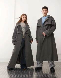 Reclaimed Vintage Unisex Mac With Belt In Charcoal For Unisex Multi -Fit Outfits Store 207102316 4