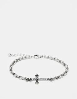 Reclaimed Vintage Unisex Chain Bracelet With Skinny Cross In Silver For Unisex -Fit Outfits Store 207104845 1 silver 1