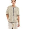 Reclaimed Vintage Button Through Knitted Shirt With Blanket Stitch Tipping For Men Stone -Fit Outfits Store 207108351 1 stone