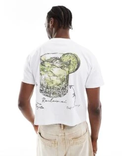 Reclaimed Vintage Cropped Boxy T-shirt With Mojito Cocktail Back Print In White For Men -Fit Outfits Store 207143026 1 white 1
