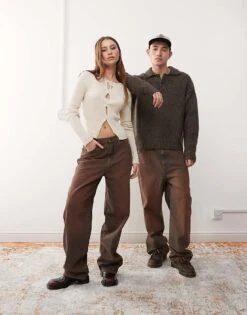 Reclaimed Vintage Unisex Baggy Dad Jean In Washed Brown For Unisex