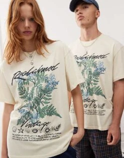 Reclaimed Vintage Unisex Oversized T Shirt With Plant Print In Ecru For Unisex -Fit Outfits Store 207152456 3