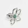 Reclaimed Vintage Unisex Oversized Flower Ring With Green Stone For Unisex Silver