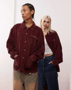 Reclaimed Vintage Unisex Cord Shacket In Burgundy For Unisex -Fit Outfits Store 207167154 1 burgundy 1