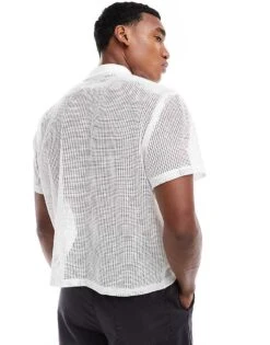 Reclaimed Vintage Cropped Boxy Shirt In Crochet For Men Beige -Fit Outfits Store 207168589 4