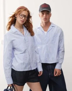 Reclaimed Vintage Unisex Oversized Boxy Shirt With Pocket Detail In Blue Pinstripe For Unisex Multi -Fit Outfits Store 207194623 1 multi 1