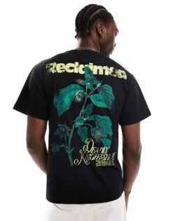 Reclaimed Vintage Cropped Boxy T Shirt With Plant Print In Black For Men