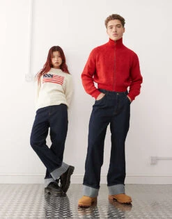 Reclaimed Vintage Unisex Baggy Jeans With Turn Up Hem In Raw Indigo Blue Denim For Unisex -Fit Outfits Store 207336928 1 indigo 1