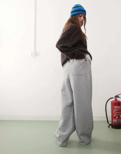 Reclaimed Vintage Unisex Wide Leg Joggers In Grey Marl For Unisex -Fit Outfits Store 207340313 5